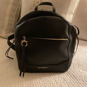 Ferragamo small black leather backpack tote